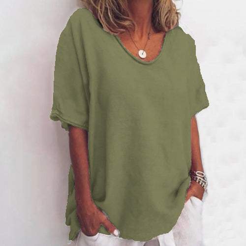 Jade - Donkergroen V-hals T-shirt met Korte Mouwen voor Plus Size Dames