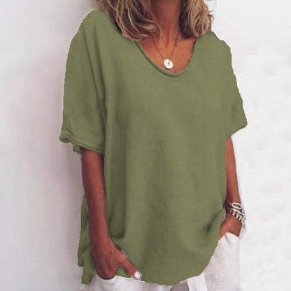 Jade - Donkergroen V-hals T-shirt met Korte Mouwen voor Plus Size Dames