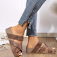 Mia - Koffiekleurige Vlecht Sleehak Sandalen