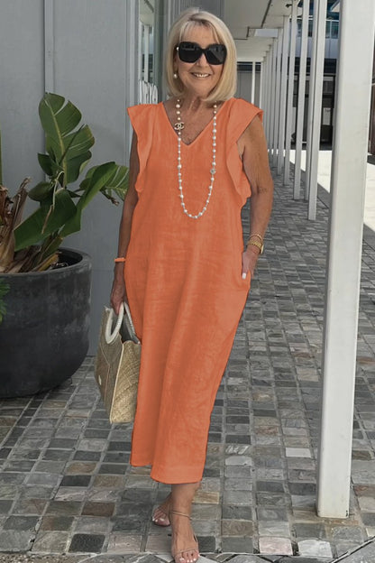 Nanja - Oranje Linnen Jurk
