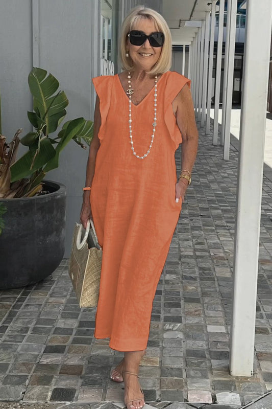 Nanja - Oranje Linnen Jurk