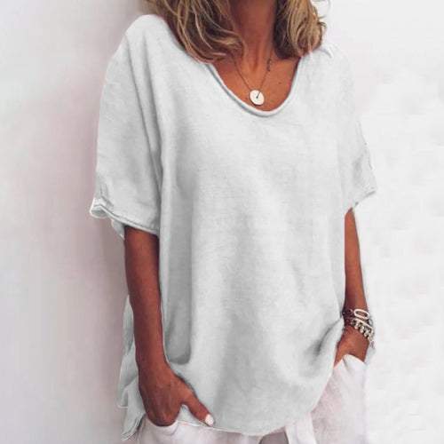 Jade - Donkergroen V-hals T-shirt met Korte Mouwen voor Plus Size Dames