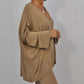 Amelia - Kaki Gebreide Casual Set met Blouse en Broek
