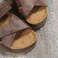 Mia - Koffiekleurige Vlecht Sleehak Sandalen