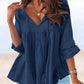 Chique Losse V-hals Blouse met Lange Mouwen