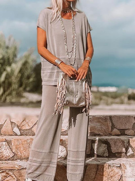 Iris - Grijze Casual Set met Uitsparingen