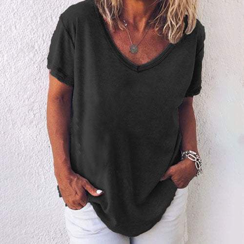 Jade - Donkergroen V-hals T-shirt met Korte Mouwen voor Plus Size Dames