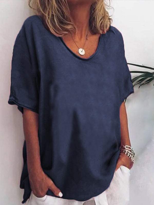 Jade - Donkergroen V-hals T-shirt met Korte Mouwen voor Plus Size Dames