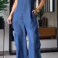Skye - Blauwe Denim Cargo Jumpsuit met V-hals