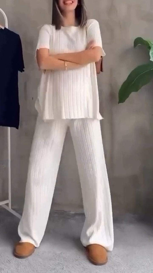 Julia - Blauw Casual Pak met Ronde Hals