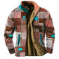 Sky Blue Fleece Designer Rits Sweater: Grafische Elegantie voor de Winter