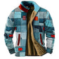 Sky Blue Fleece Designer Rits Sweater: Grafische Elegantie voor de Winter