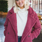 Mauve Majesteit: Luxueuze Oversized Sherpa Teddy Jas met Elegante Reverskraag