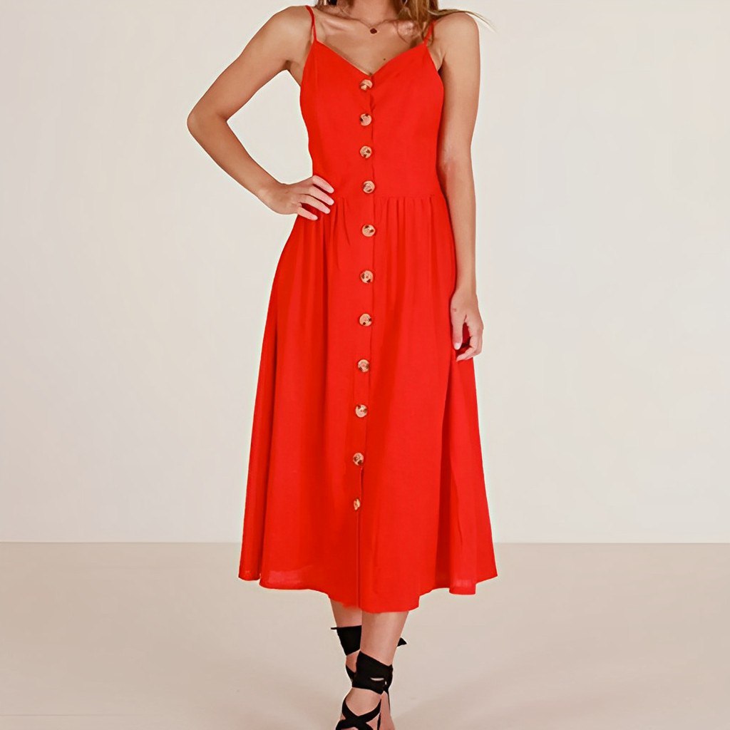 Lara - Rode Midi Zomerjurk Elegance