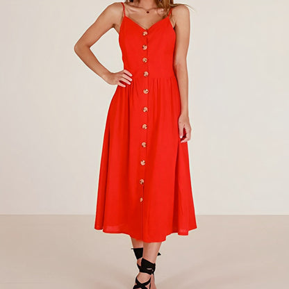 Lara - Rode Midi Zomerjurk Elegance