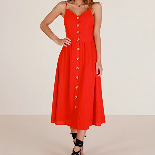 Lara - Rode Midi Zomerjurk Elegance
