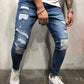 Blauwe Gescheurde Jeans met Witte Strepen - Finn
