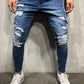 Blauwe Gescheurde Jeans met Witte Strepen - Finn