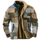 Sky Blue Fleece Designer Rits Sweater: Grafische Elegantie voor de Winter