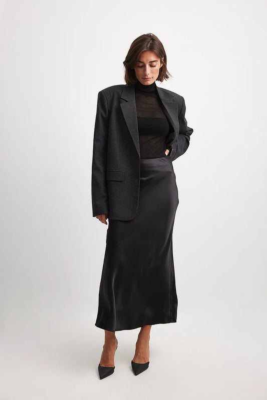 Zwarte Satijnen Rok Hoge Taille - Anna