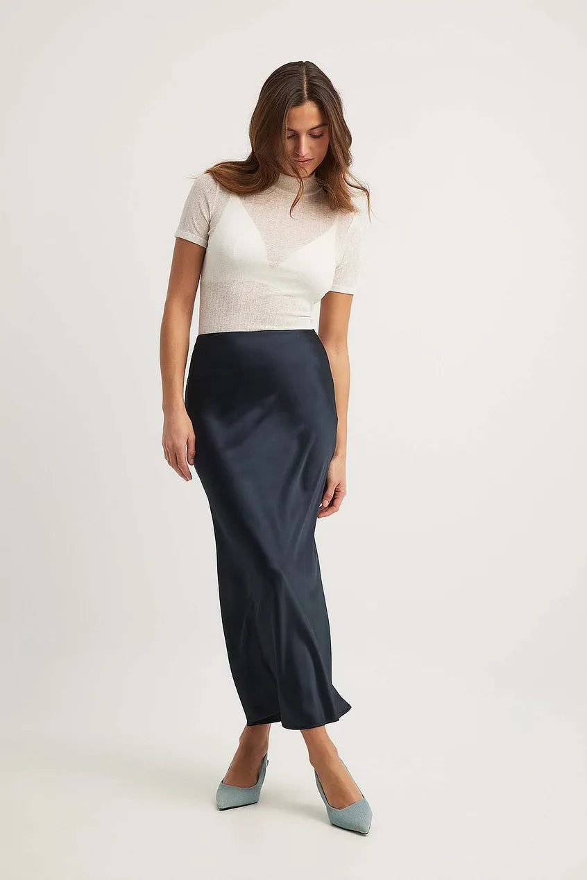 Zwarte Satijnen Rok Hoge Taille - Anna