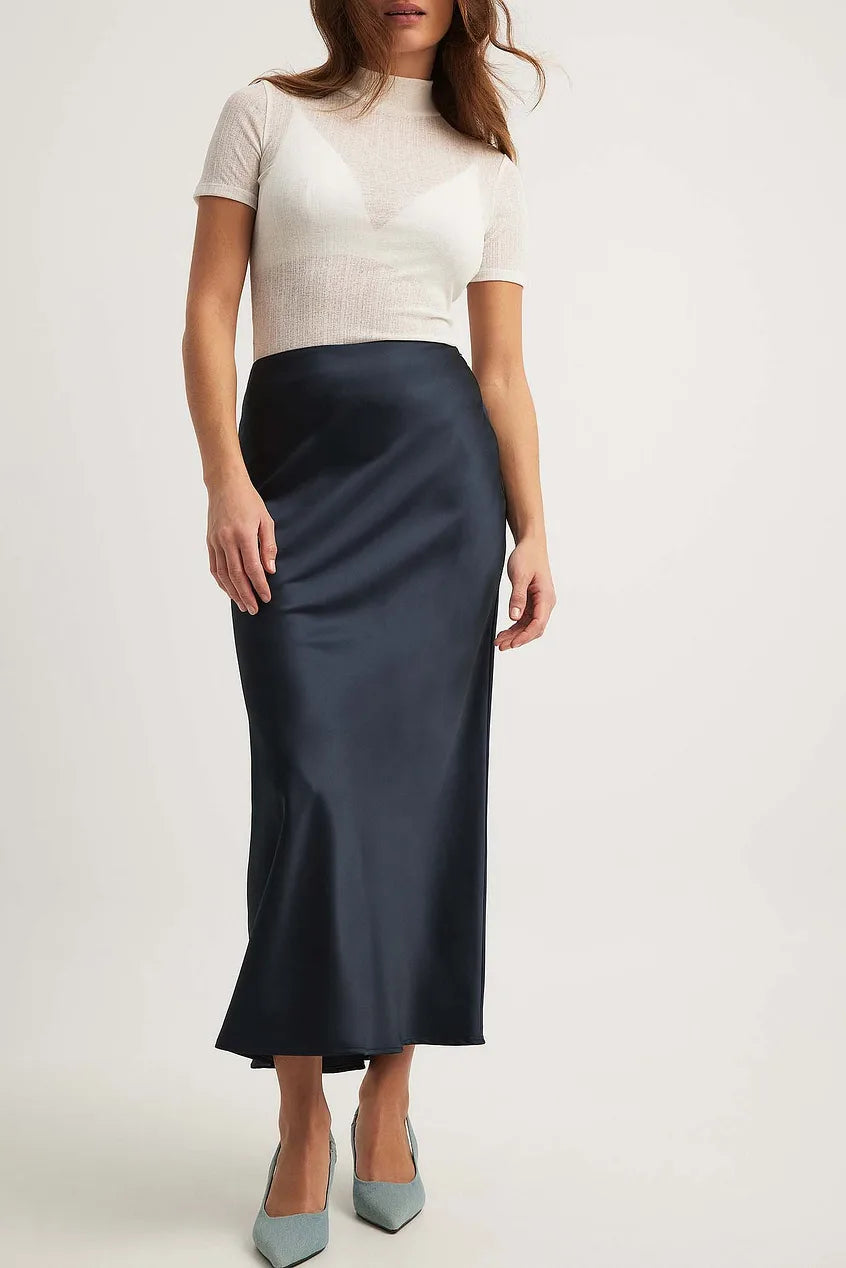 Zwarte Satijnen Rok Hoge Taille - Anna