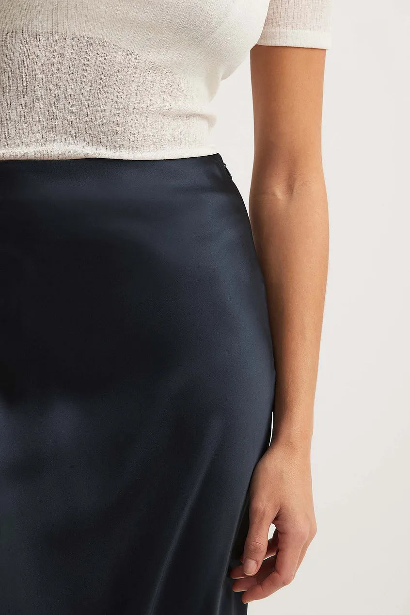 Zwarte Satijnen Rok Hoge Taille - Anna