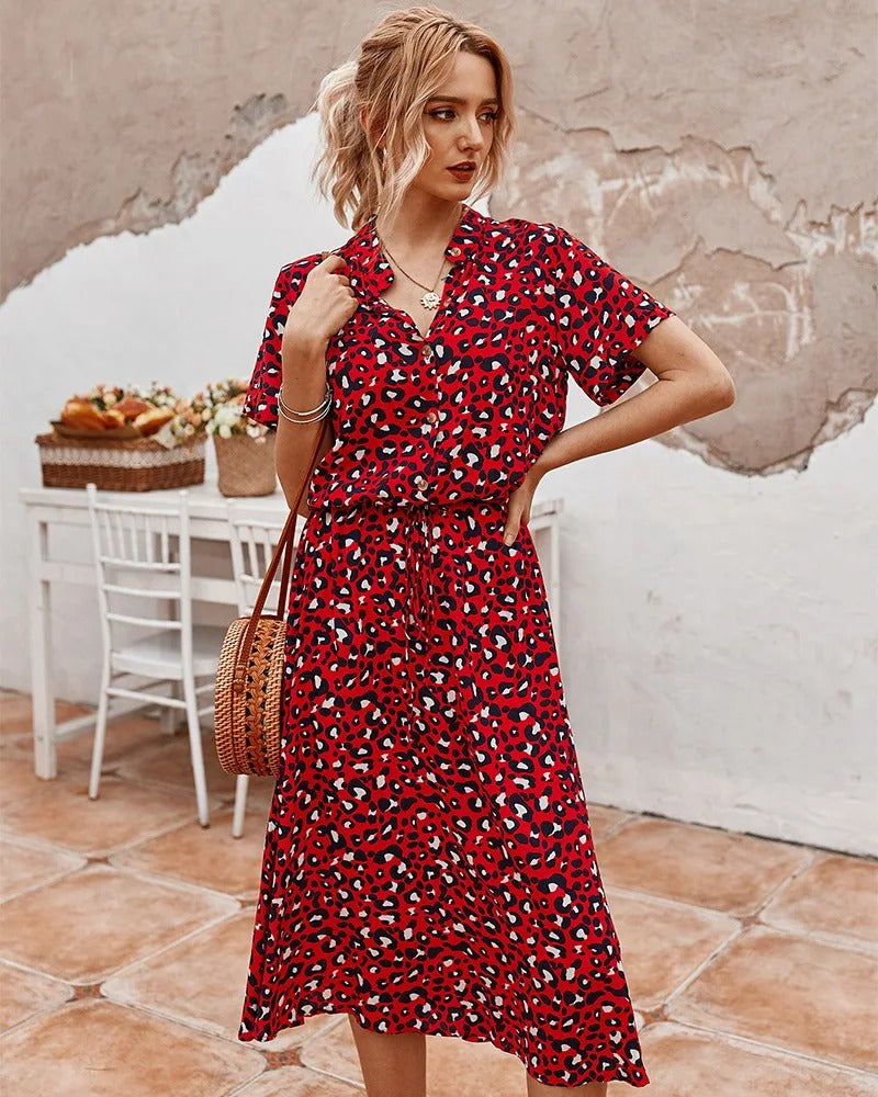 Mila - Beige Vintage Midi-Jurk