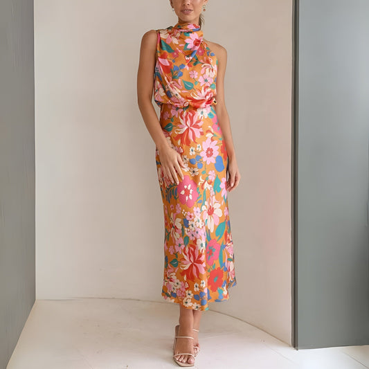 Hilja - Oranje Florale Damesjurk