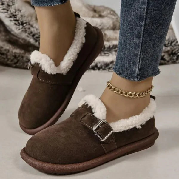 CozyCloud Dames Pluche Fleece Gevoerde Flats: Wolkenzacht Comfort & Enkelwarmend Ontwerp